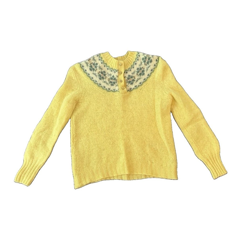 Vintage Deans of Scotland Shetland Wool Sweater Womens 36  S/M Yellow Nordic